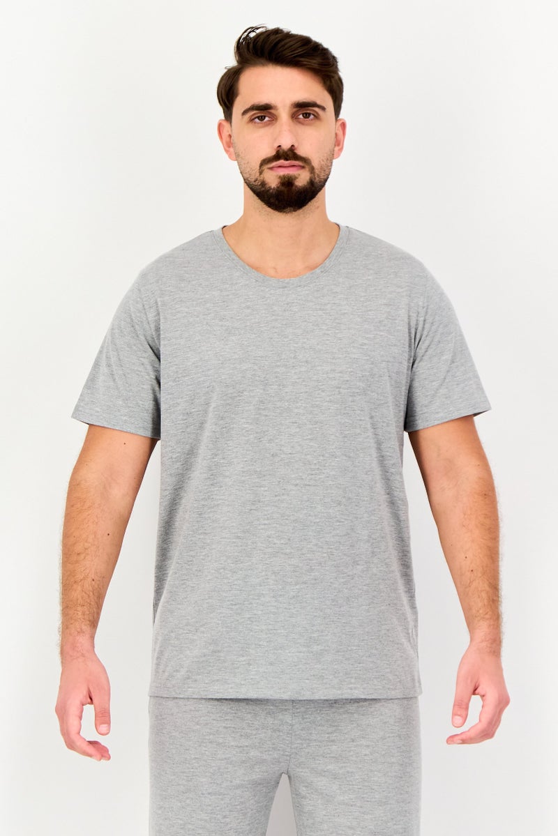 Algspar Men 2 Pieces Heather Short Sleeves Pajama Set, Grey - Image 2